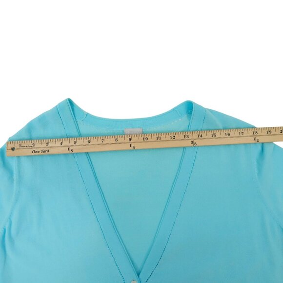 Chicos Cardigan Womens 2 US L Single Button Lightweight Stretch V Neck Aqua Blue - Picture 4 of 16